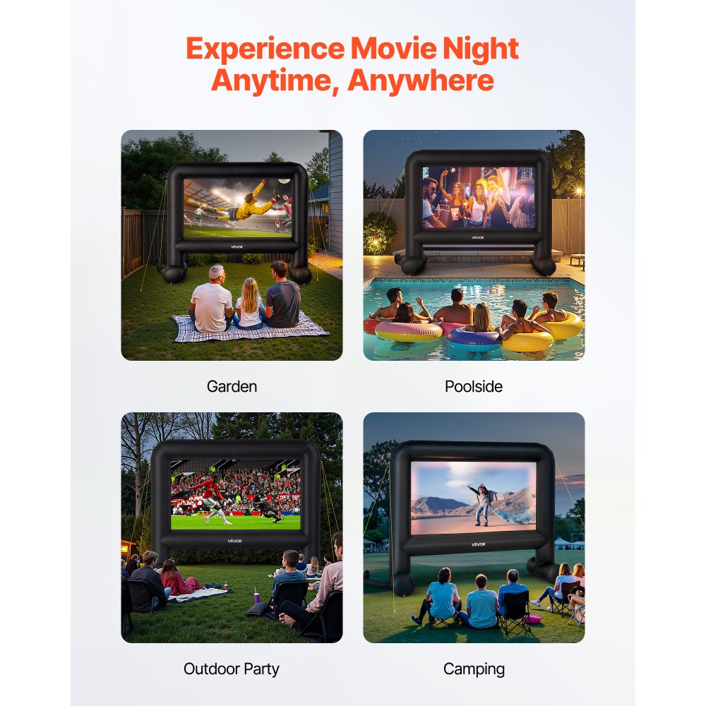 VEVOR 16FT Inflatable Movie Screen, Inflatable Projector Screen with Portable Storage Bag, 16:9 Easy Set Up Movie Projection for Outdoor Backyard, Home Theater, Theme Party