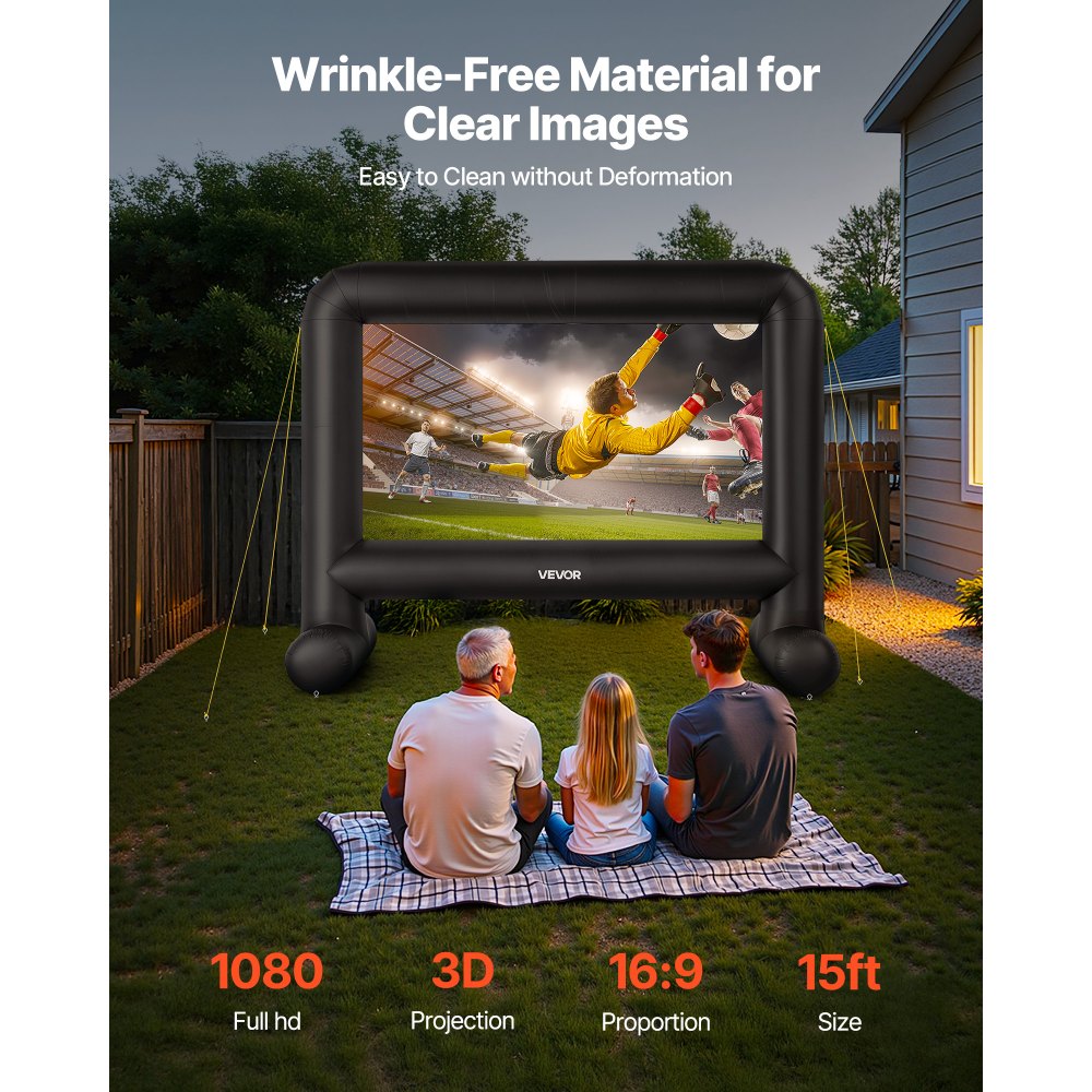 VEVOR 15FT Inflatable Movie Screen, Inflatable Projector Screen with Portable Storage Bag, 16:9 Easy Set Up Movie Projection for Outdoor Backyard, Home Theater, Theme Party