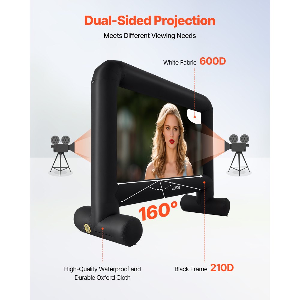 VEVOR 15FT Inflatable Movie Screen, Inflatable Projector Screen with Portable Storage Bag, 16:9 Easy Set Up Movie Projection for Outdoor Backyard, Home Theater, Theme Party