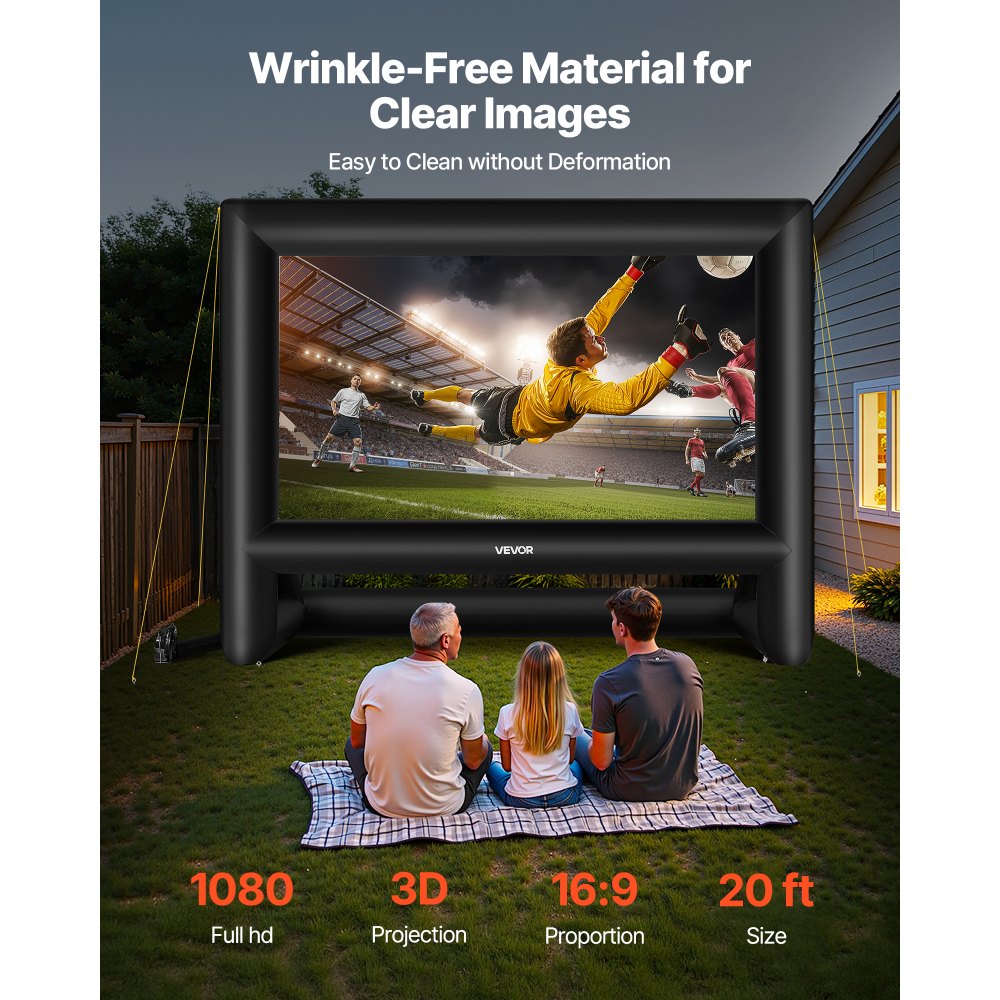 VEVOR 20FT Inflatable Movie Screen, Inflatable Projector Screen with Portable Storage Bag, 16:9 Easy Set Up Movie Projection for Outdoor Backyard, Home Theater, Theme Party
