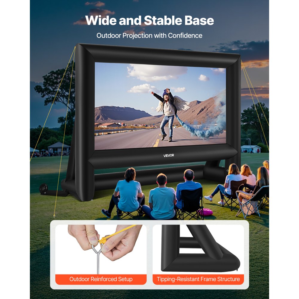 VEVOR 20FT Inflatable Movie Screen, Inflatable Projector Screen with Portable Storage Bag, 16:9 Easy Set Up Movie Projection for Outdoor Backyard, Home Theater, Theme Party
