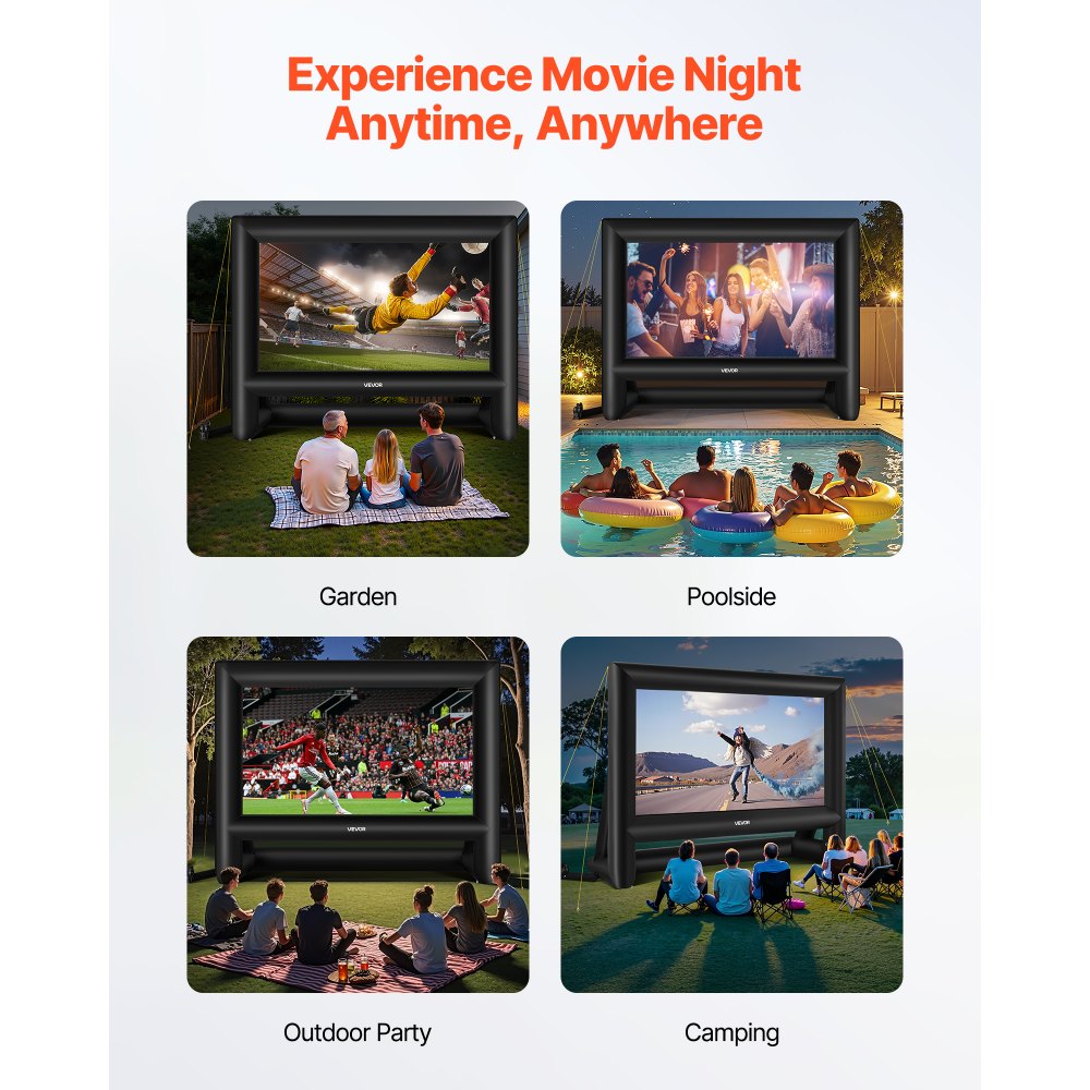 VEVOR 20FT Inflatable Movie Screen, Inflatable Projector Screen with Portable Storage Bag, 16:9 Easy Set Up Movie Projection for Outdoor Backyard, Home Theater, Theme Party