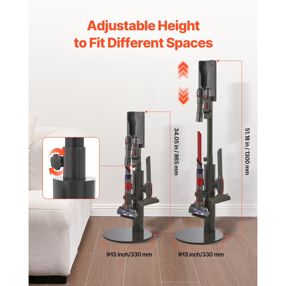 VEVOR Vacuum Stand, Compatible With Dyson V7 V8 V10 V11 V12 V15 SV10 SV12 SV14 SV18 SV21 Upright Vacuum Cleaners & Accessories, Stable Vacuum Stand Holder with 3 Clips and Adjustable Height