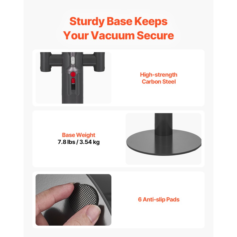 VEVOR Vacuum Stand, Compatible With Dyson V7 V8 V10 V11 V12 V15 SV10 SV12 SV14 SV18 SV21 Upright Vacuum Cleaners & Accessories, Stable Vacuum Stand Holder with 3 Clips and Adjustable Height