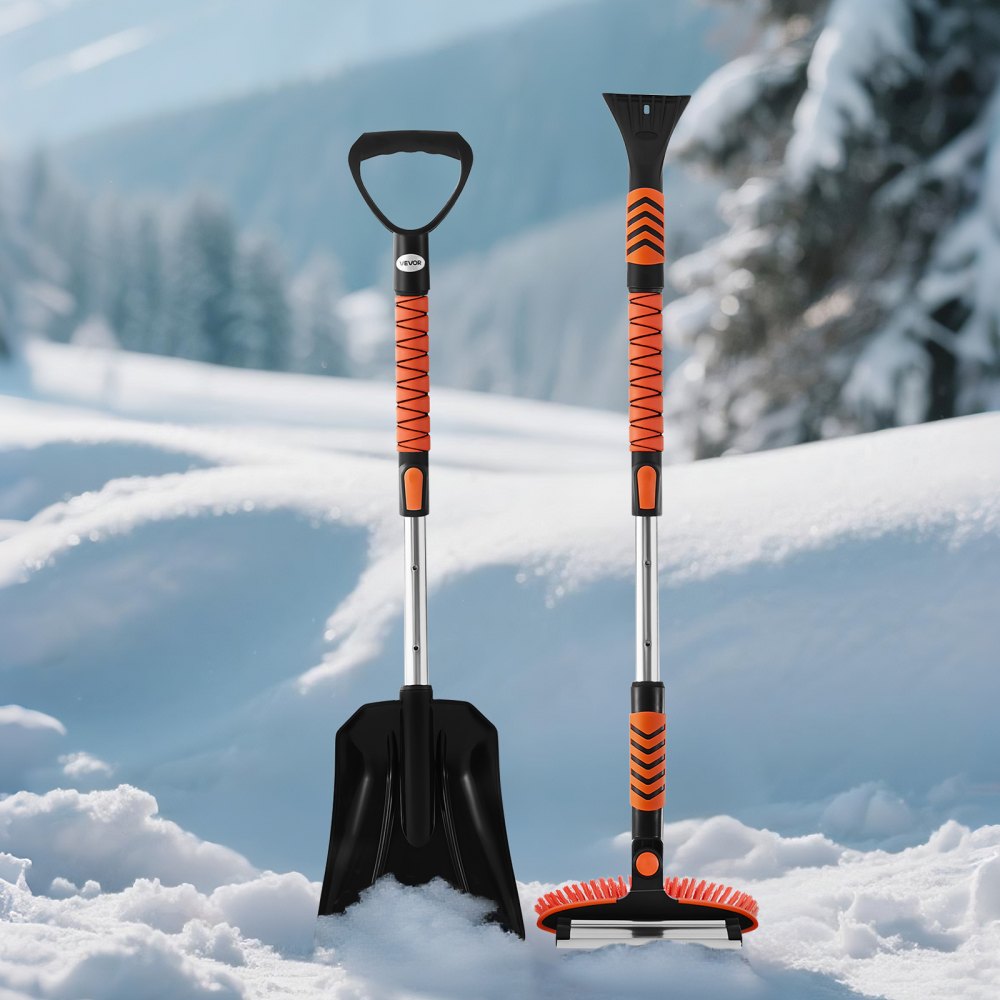 VEVOR Snow Shovel and Snow Brush, 42 in Extendable Snows Broom & Ice Scraper with 180° Pivoting Brush Head, Non-Slip Grip, Portable Winter Snows Removal Tools for Cars Trucks SUVs Vehicle