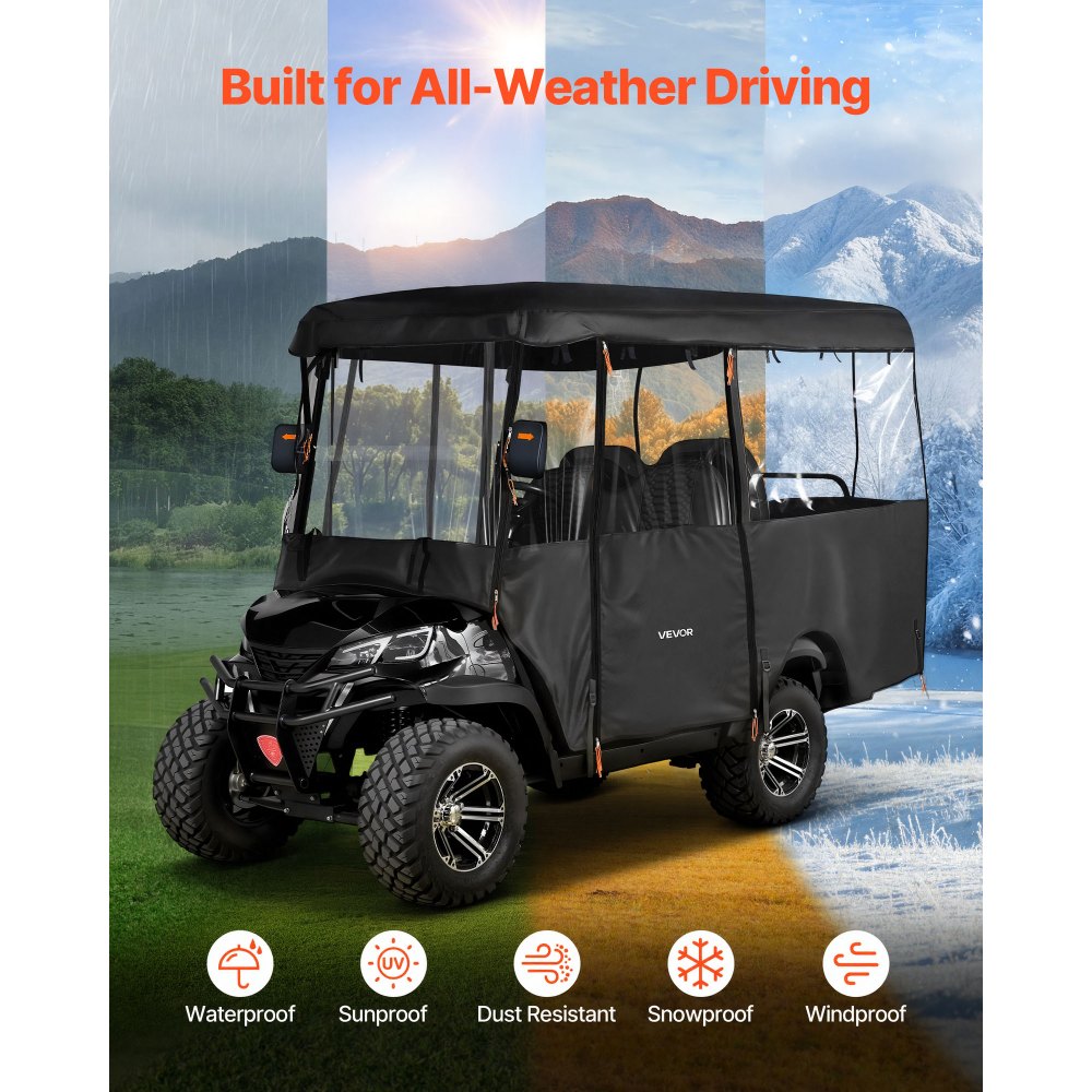 VEVOR Golf Cart Cover, Visible Full-Enclosure 2+2/4 Passenger Golf Cart, 420D Waterproof Oxford Fabric Club Car Cover Fits Most Carts Club Car, Yamaha, EZGO, Honda, PVC Coating & Windproof Hook Design