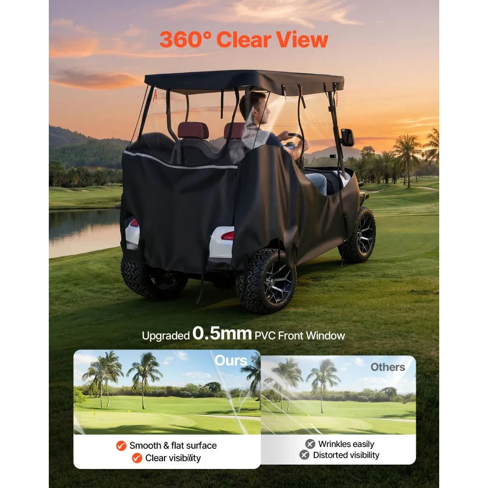 VEVOR Golf Cart Cover, Visible Full-Enclosure 2&2+2 Passenger Golf Cart, 420D Waterproof Oxford Fabric Club Car Cover Fits Most Carts Club Car, Yamaha, EZGO, Honda, PVC Coating & Windproof Hook Design