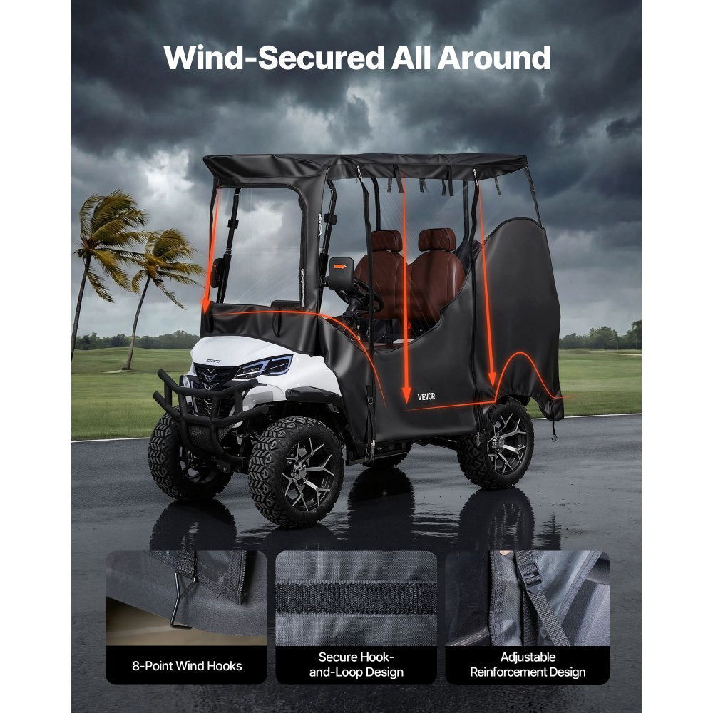 VEVOR Golf Cart Cover, Visible Full-Enclosure 2&2+2 Passenger Golf Cart, 420D Waterproof Oxford Fabric Club Car Cover Fits Most Carts Club Car, Yamaha, EZGO, Honda, PVC Coating & Windproof Hook Design