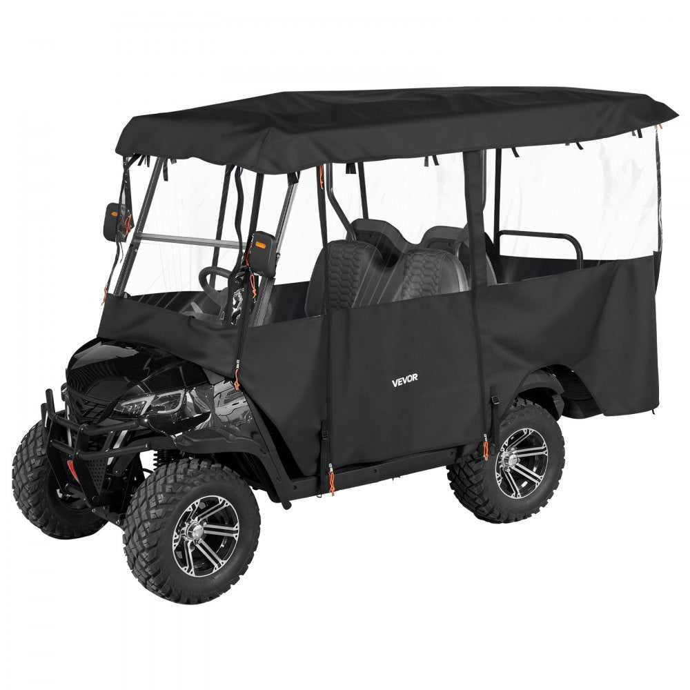 VEVOR Golf Cart Cover, Visible Full-Enclosure 2+2/4 Passenger Golf Cart, 600D Waterproof Oxford Fabric Club Car Cover Fits Most Carts Club Car, Yamaha, EZGO, Honda, PVC Coating & Windproof Hook Design