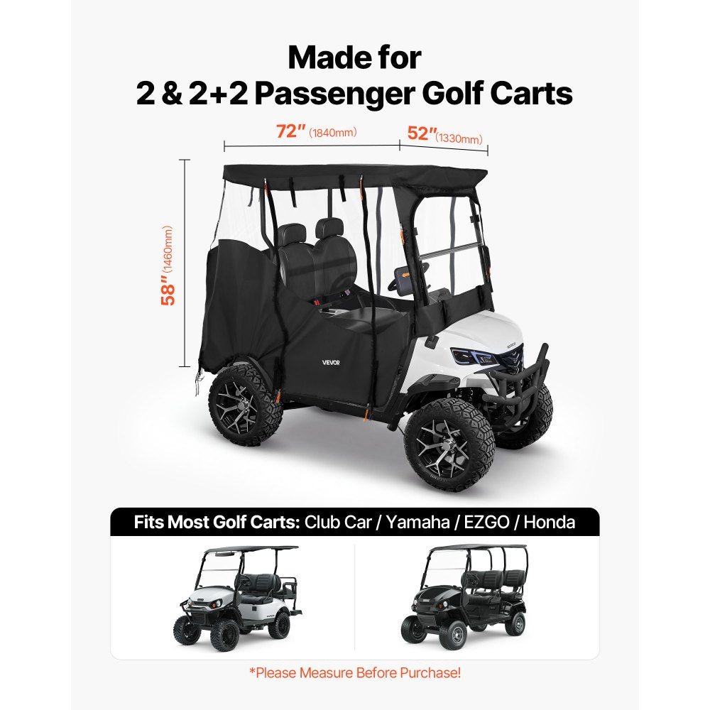 VEVOR Golf Cart Cover, Visible Full-Enclosure 2&2+2 Passenger Golf Cart, 600D Waterproof Oxford Fabric Club Car Cover Fits Most Carts Club Car, Yamaha, EZGO, Honda, PVC Coating & Windproof Hook Design