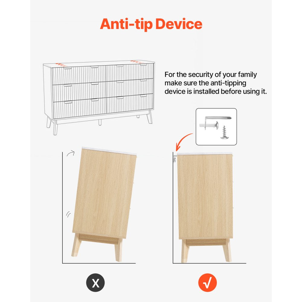VEVOR 6 Fluted Drawer Dresser anti-tip device illustration