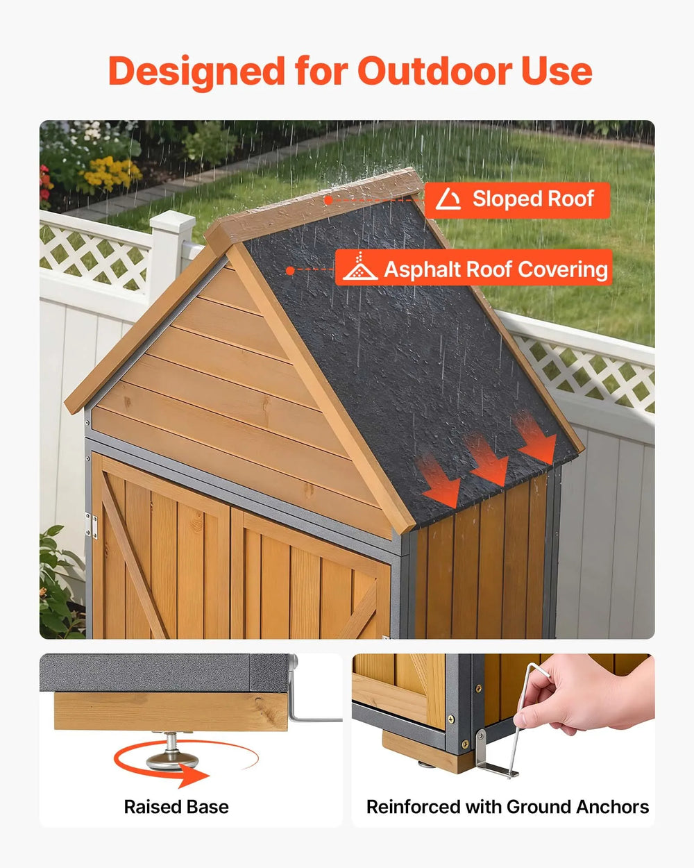 VEVOR Outdoor Storage Shed, 44.09" x 66.93" Wood & Metal Garden Tool Shed with Lockable Doors & Sloped Roof, Waterproof Outside Storage Cabinet with Shelves & Floor for Backyard Patio Lawn, Brown