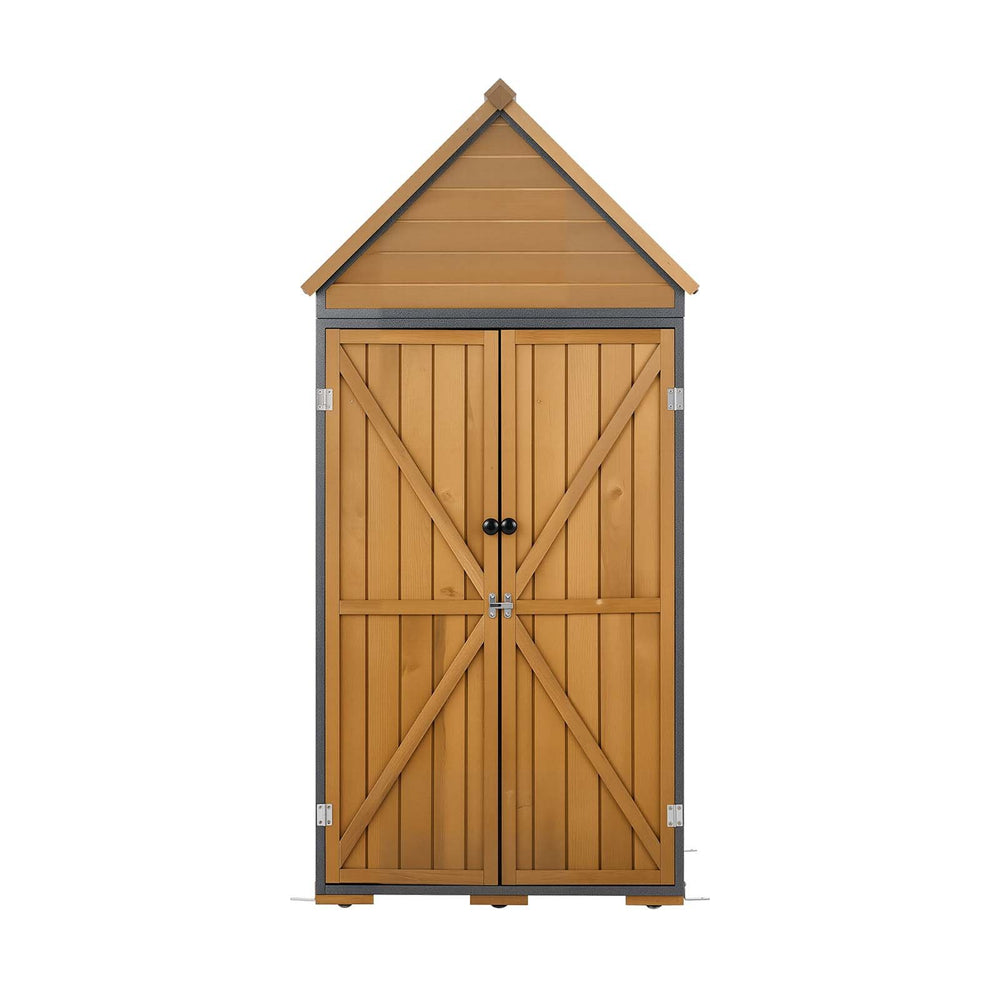 VEVOR Outdoor Storage Shed, 44.09" x 66.93" Wood & Metal Garden Tool Shed with Lockable Doors & Sloped Roof, Waterproof Outside Storage Cabinet with Shelves & Floor for Backyard Patio Lawn, Brown