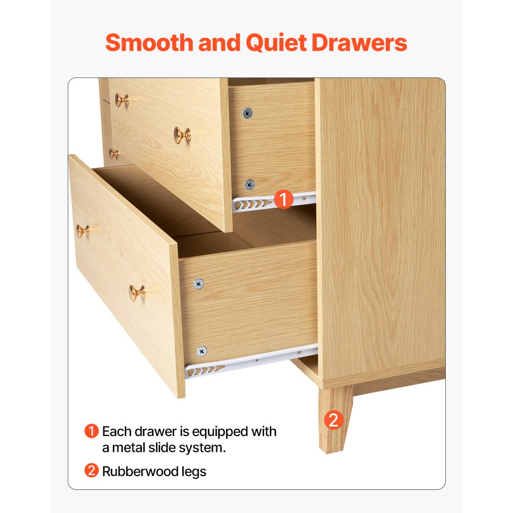 VEVOR 6 Drawer Dresser - Smooth and Quiet Drawers (Metal Slide System) and Rubberwood Legs
