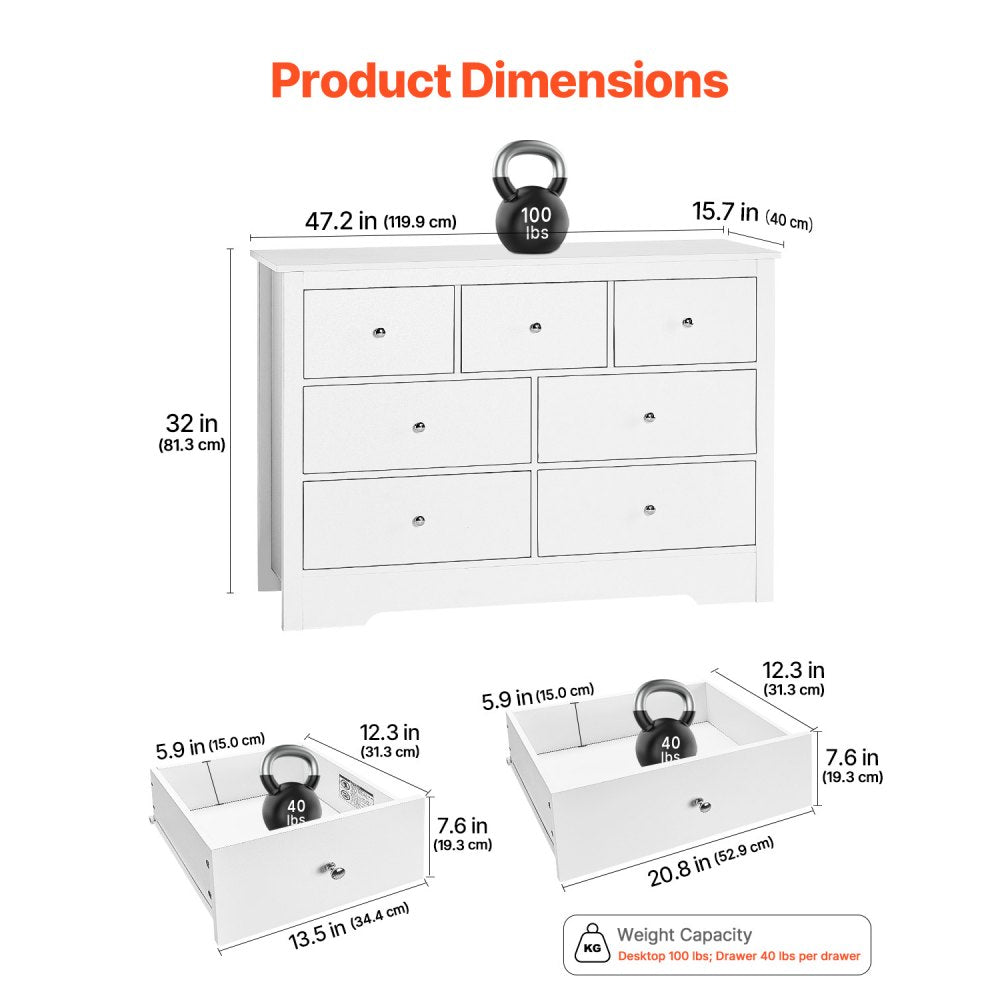 VEVOR 7 Drawer Dresser, Wooden Chest of Drawers with Sliding with Anti-tip Device, Modern Minimalist Dresser Chest, Closet Storage Organizer for Living Room, Hallway, Bedroom, Entryway, Light Wood