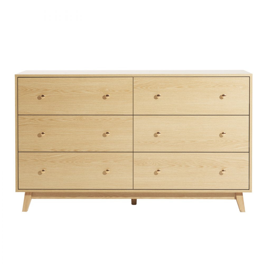 VEVOR 6 Drawer Dresser, Wooden Chest of Drawers with Sliding with Anti-tip Device, Modern Minimalist Dresser Chest, Closet Storage Organizer for Living Room, Hallway, Bedroom, Entryway, Light Wood