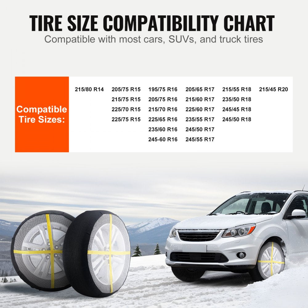 VEVOR Thickened Snow Socks for Tires, Full Coverage Tire Socks with Polyester Fiber, Snow Traction Tire Cover for Car, SUV, Pickup and Truck (Pack of 2)-Large