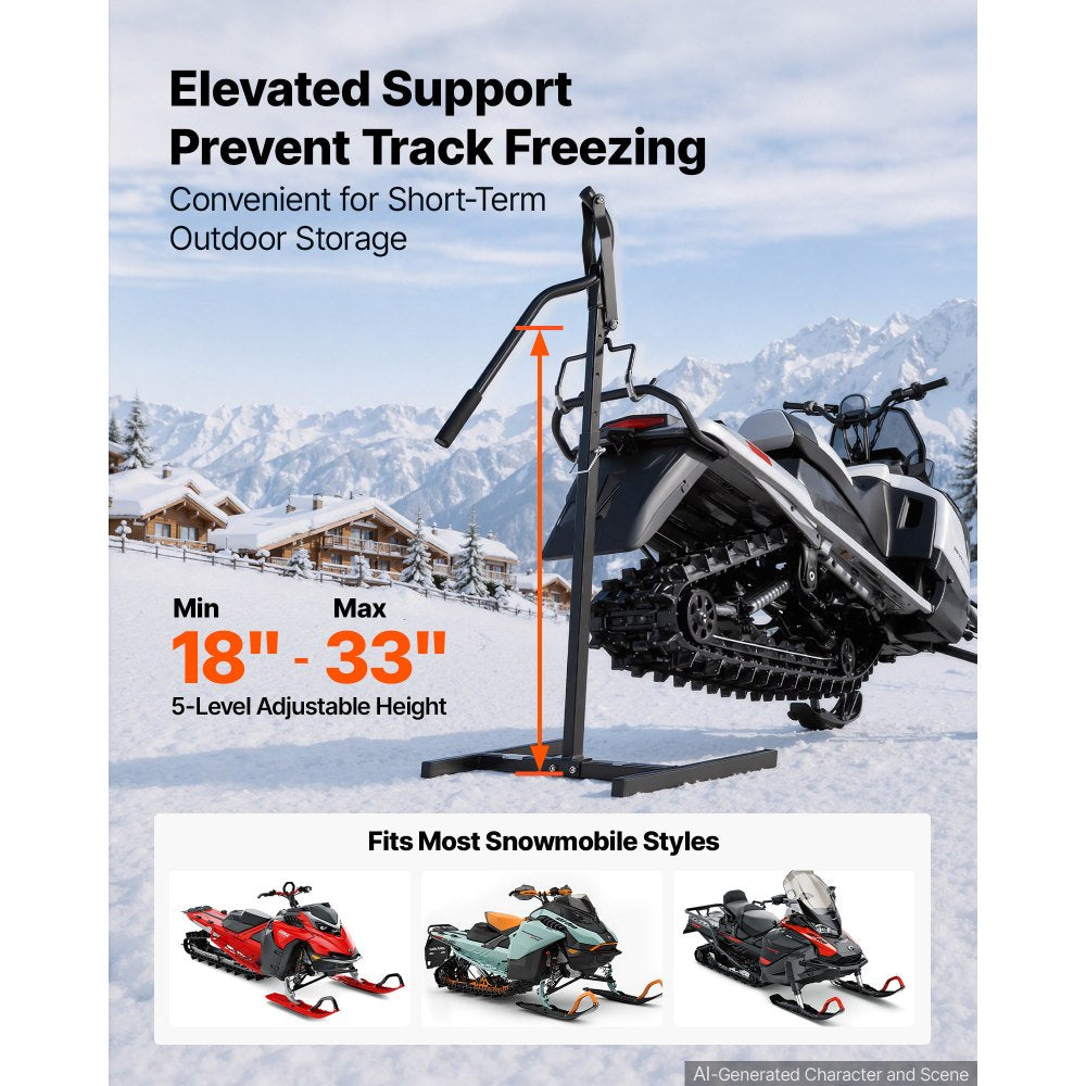 VEVOR Snowmobile Lever Lift Stand 18"- 33" Lift Height 750LBS Capacity, 5-Level Adjustable Height, Heavy-Duty Steel Snowmobile Lift Stand for Easy Track Maintenance & Repairs, Fits Most Snowmobiles