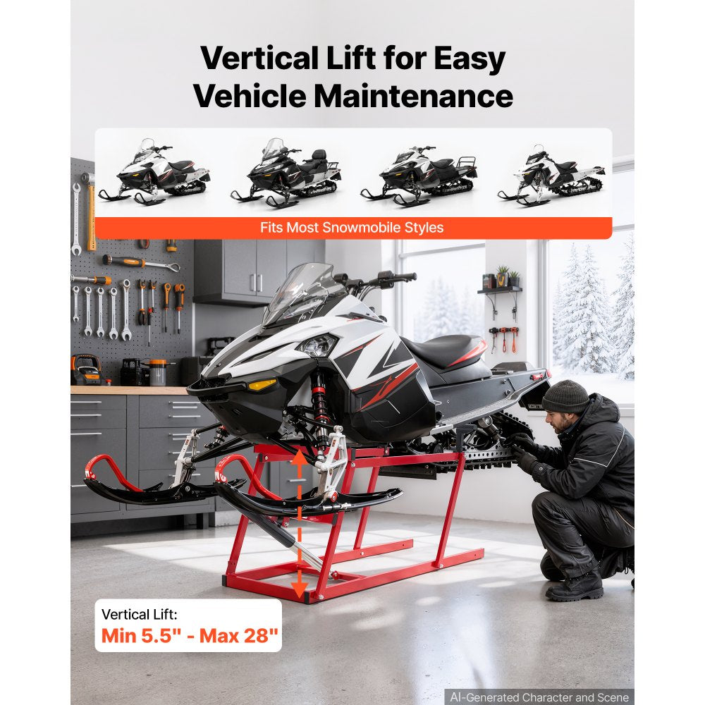 VEVOR Snowmobile Lift Stand with 5.5"-28" Lift Height & Manual Hand Crank, 1000LBS Load Capacity, Heavy-Duty Steel Support, Foldable Snowmobile Lifting Stand for Easy Track Maintenance & Parts Repair