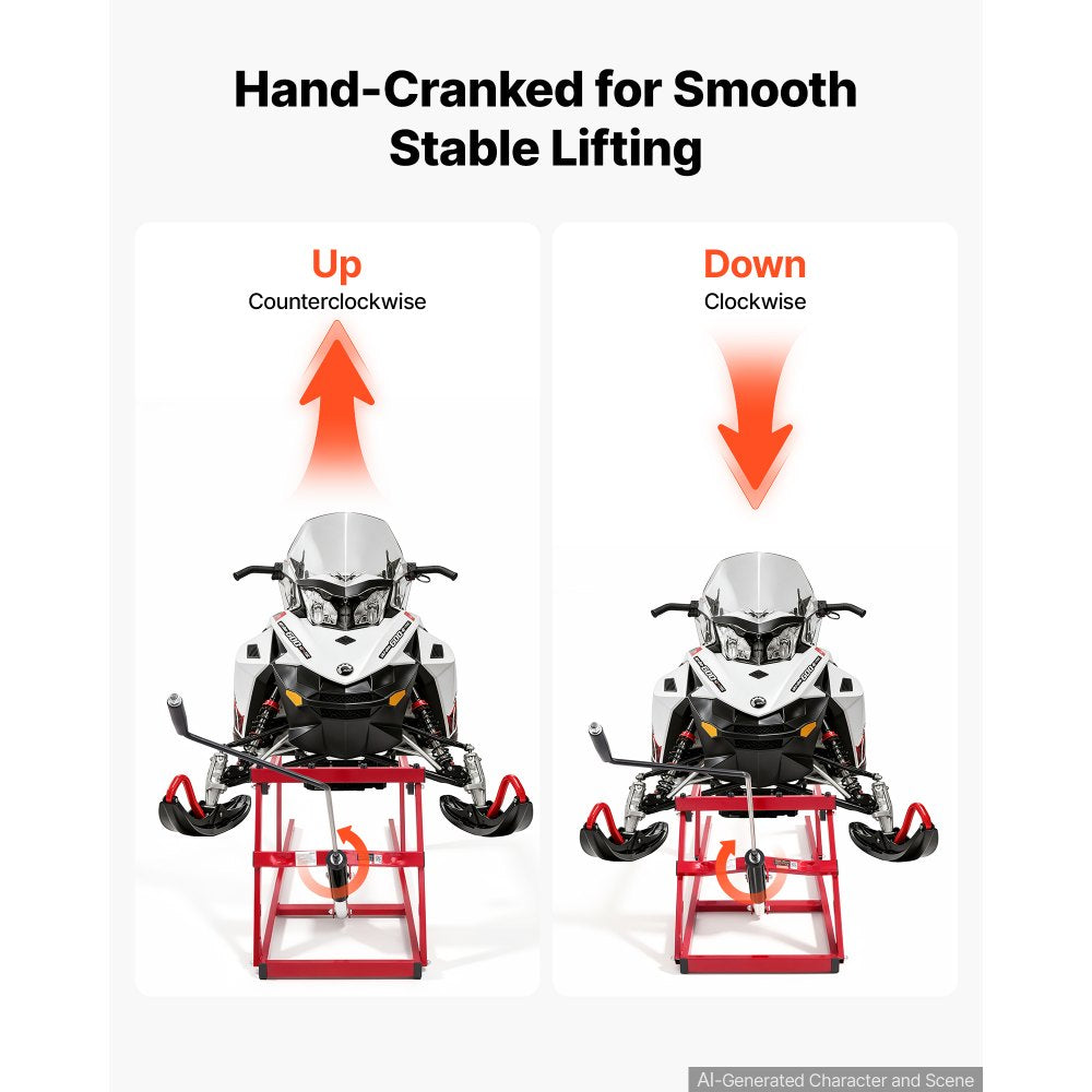 VEVOR Snowmobile Lift Stand with 5.5"-28" Lift Height & Manual Hand Crank, 1000LBS Load Capacity, Heavy-Duty Steel Support, Foldable Snowmobile Lifting Stand for Easy Track Maintenance & Parts Repair