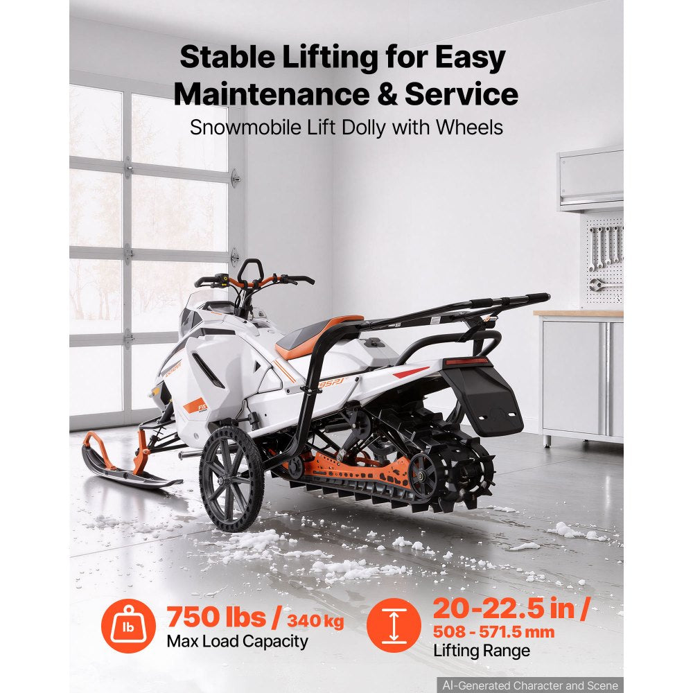 VEVOR Snowmobile Dolly Lift Stand 20"-22.5" Lift Height 20 in Large Wheels, 2-in-1 Lift & Transport Snowmobile Lift Stand for Easy Moving & Maintenance, 750LBS Heavy-Duty Support, Fit Most Snowmobiles