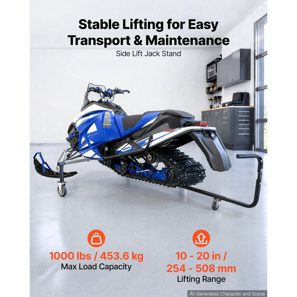 VEVOR Snowmobile Dolly Lift Stand with 10"-20" Lift Height 1000LBS Capacity, Foldable Side-Lift & Transport Snowmobile Dolly Stand, Heavy-Duty Steel Support with Wheels for Easy Moving & Maintenance