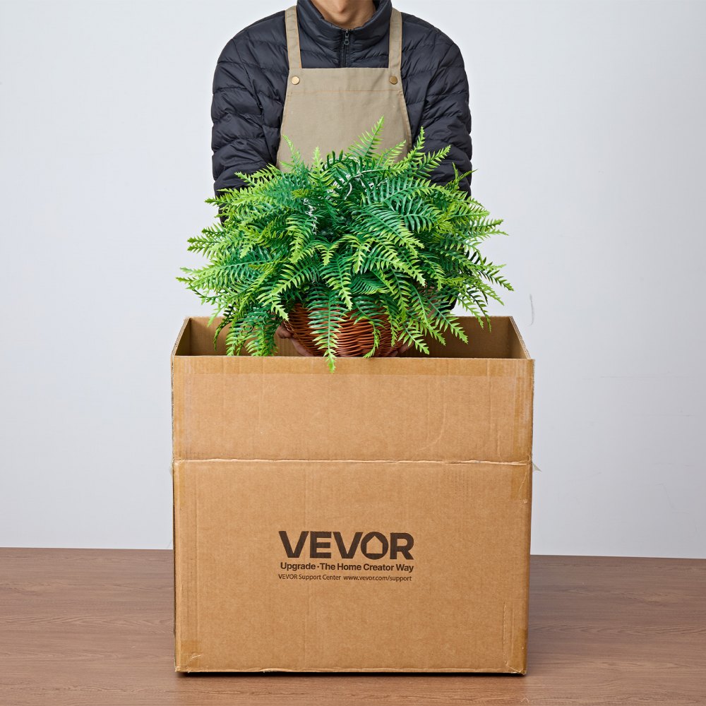 VEVOR Artificial Ferns, 2 Pcs Fake Hanging Boston Fern Bush Plant with 23 Inch Hanging Length, Plastic Faux Greenery for Indoor and Outdoor Decor, For Wall, Wedding Party, Home, Porch Garden, Office