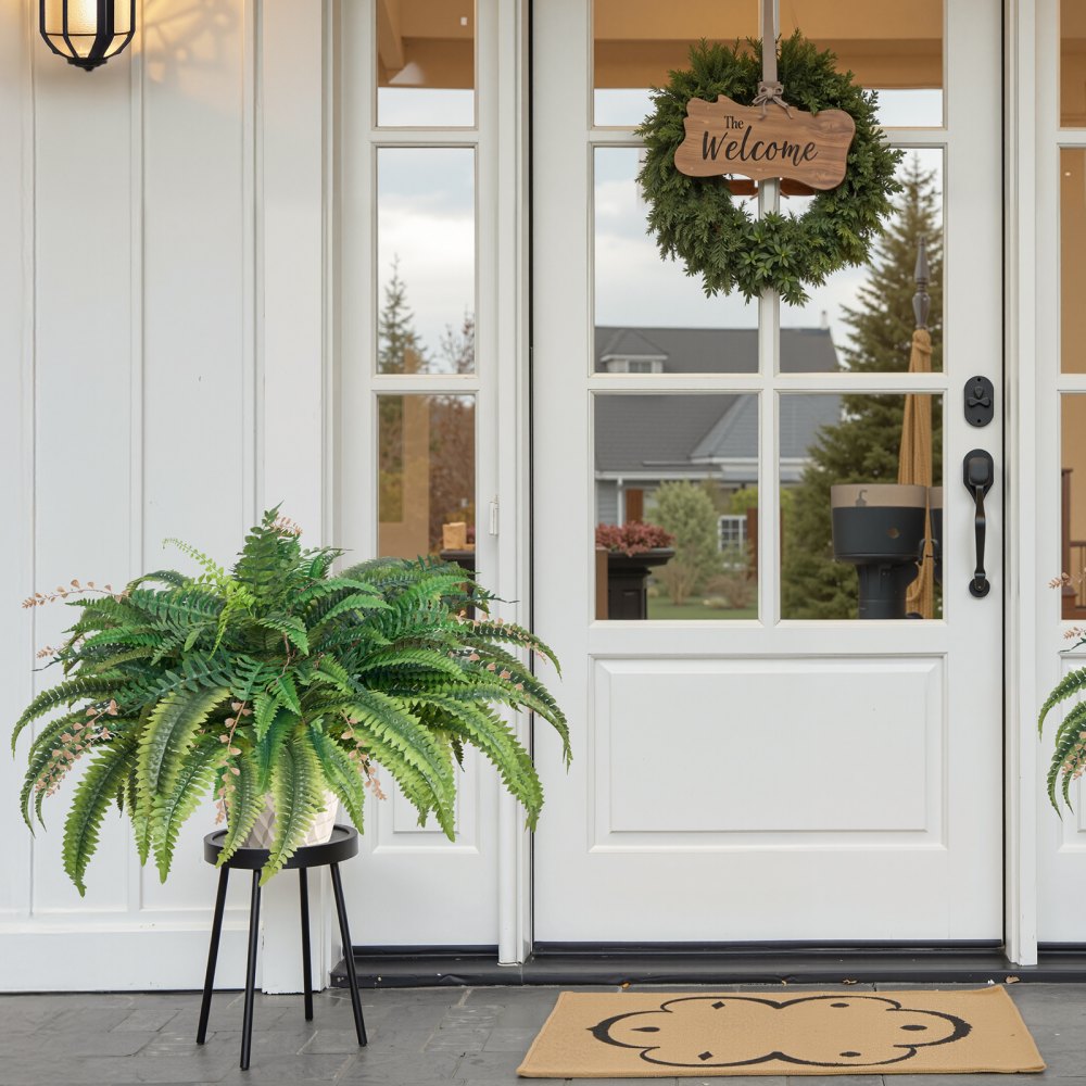 VEVOR Artificial Ferns, Natural Spread Diameter 37-41 Inch, Large Hanging Fake Boston Ferns, Sunlight Resistant Fake Plant Wall Decor with 80 Branches and Flowerpot, Faux Fern for Home Office Outdoor