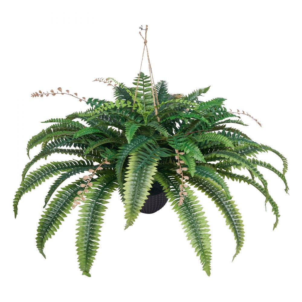 VEVOR Artificial Ferns, Natural Spread Diameter 37-41 Inch, Large Hanging Fake Boston Ferns, Sunlight Resistant Fake Plant Wall Decor with 80 Branches and Flowerpot, Faux Fern for Home Office Outdoor