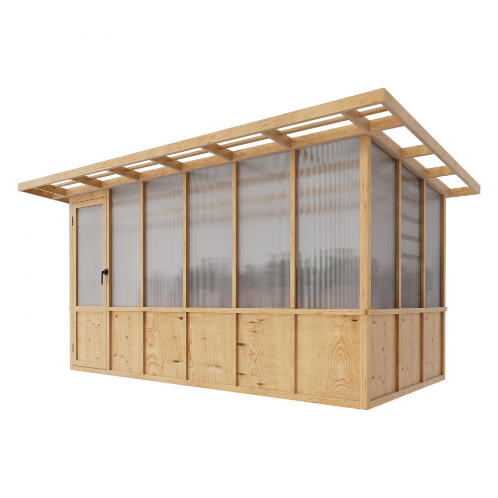 VEVOR Wooden Greenhouse 6'x12' Walk-In Green House Kit Pergola Sloped Roof, for Outdoor Garden Backyard, Heavy Duty Fir Wood with Polycarbonate Panels, Foldable Shelves, Tool Rails & Lockable Door