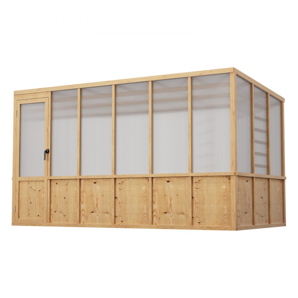 VEVOR Wooden Greenhouse 6'x12' Fir Wood Walk-In Greenhouse Kit Sloped Roof, for Outdoor Garden Backyard, Heavy Duty Green House with Polycarbonate Panels, Foldable Shelves, Tool Rails & Lockable Door