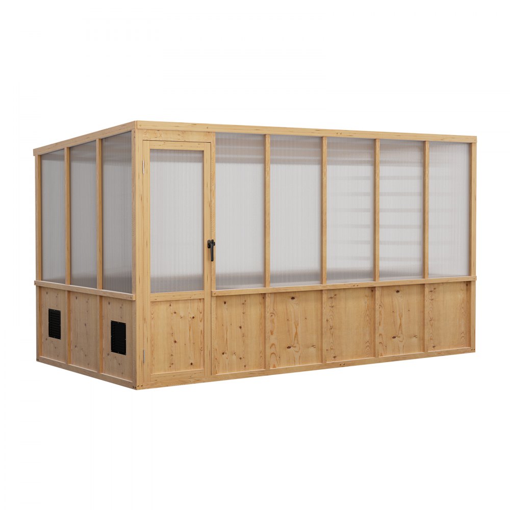 VEVOR Wooden Greenhouse 6'x12' Fir Wood Walk-In Greenhouse Kit Sloped Roof, for Outdoor Garden Backyard, Heavy Duty Green House with Polycarbonate Panels, Foldable Shelves, Tool Rails & Lockable Door