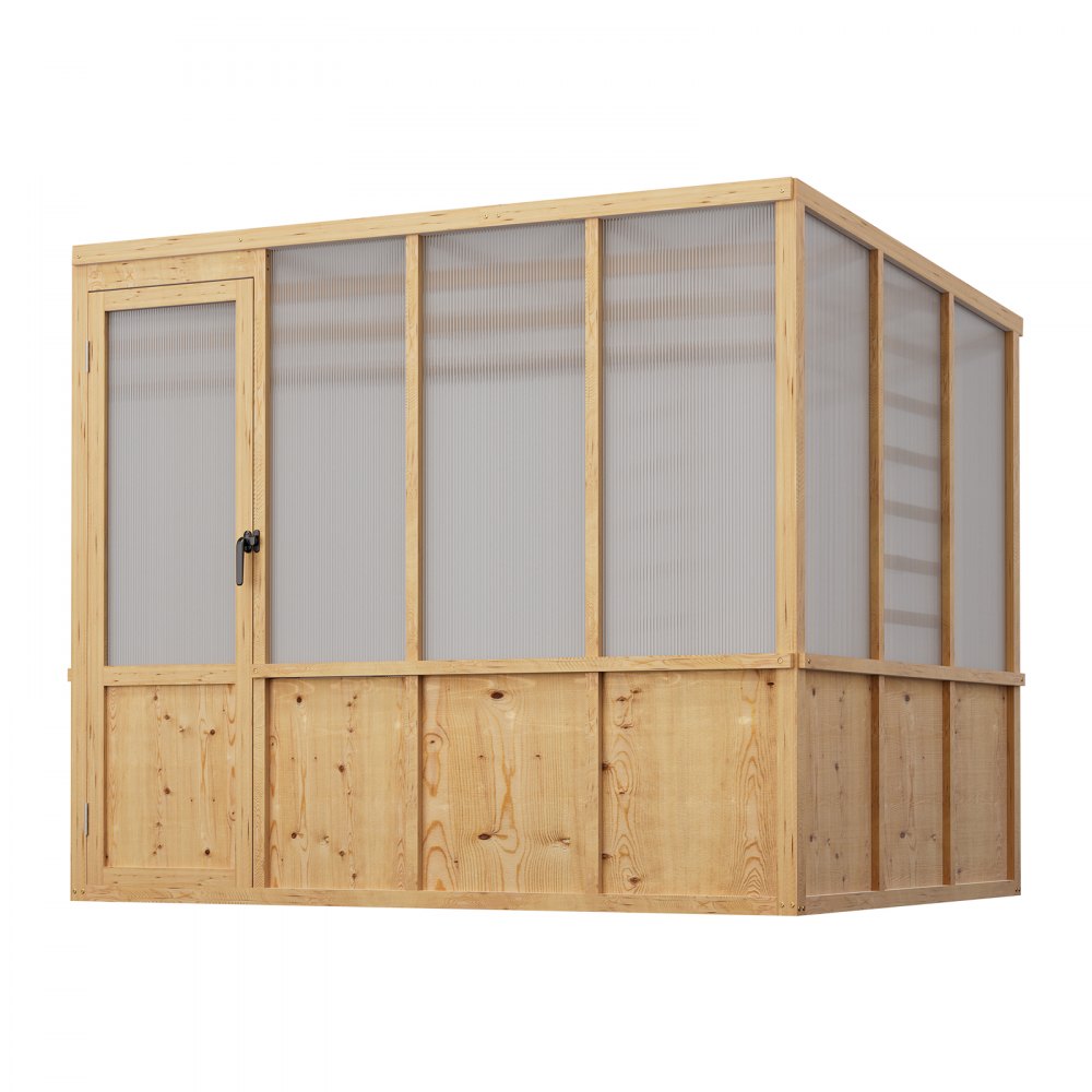 VEVOR Wooden Greenhouse 6'x8' Fir Wood Walk-In Greenhouse Kit Sloped Roof, for Outdoor Garden Backyard, Heavy Duty Green House with Polycarbonate Panels, Foldable Shelves, Tool Rails & Lockable Door