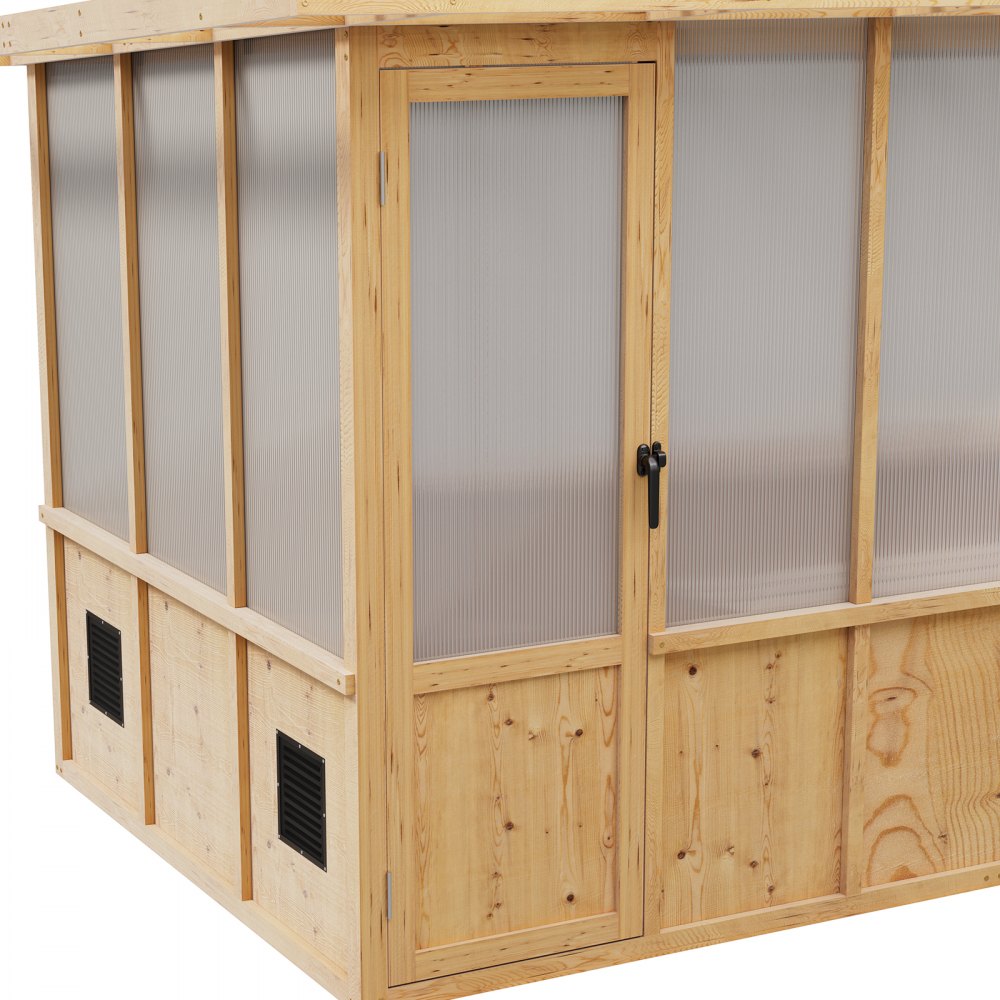 VEVOR Wooden Greenhouse 6'x8' Fir Wood Walk-In Greenhouse Kit Sloped Roof, for Outdoor Garden Backyard, Heavy Duty Green House with Polycarbonate Panels, Foldable Shelves, Tool Rails & Lockable Door