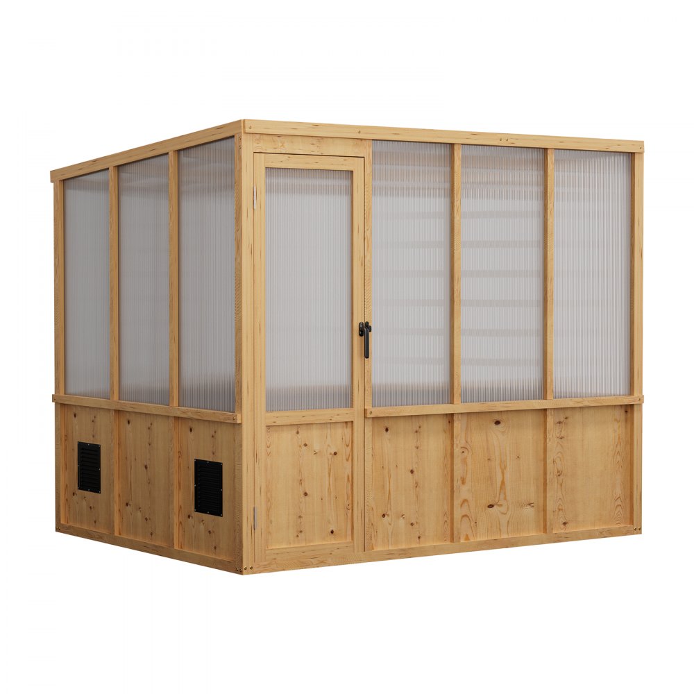 VEVOR Wooden Greenhouse 6'x8' Fir Wood Walk-In Greenhouse Kit Sloped Roof, for Outdoor Garden Backyard, Heavy Duty Green House with Polycarbonate Panels, Foldable Shelves, Tool Rails & Lockable Door