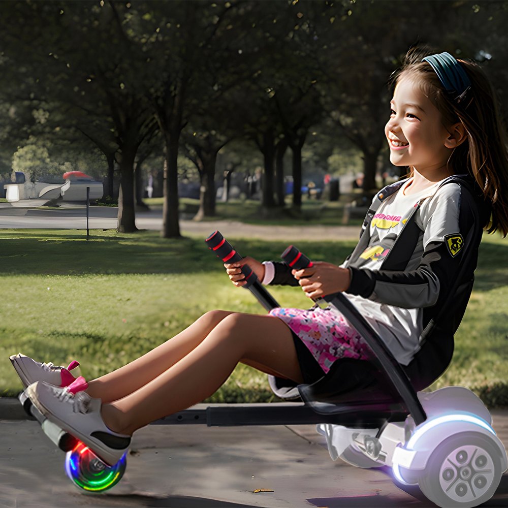 VEVOR Hoverboard Seat Attachment(Not included hoverboards), for 6.5" 8" 8.5" 10" Hoverboards, with LED Lights, Grips Control, Adjustable Frame Length and 220 LBS Load Capacity, Hover Board Go Karts Accessory, for Kids Adults