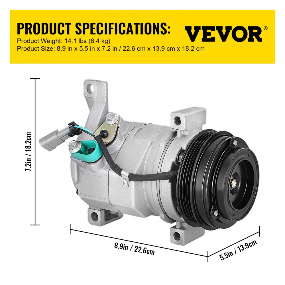 VEVOR AC Compressor 78363 Front Air Conditioning Compressor A/C Compressor for 2000-2014 Cadillac Chevy GMC Hummer 4.8L 5.3L 5.7L 6.0L 6.2L 8.1 (For 2000-2014 Chevy)