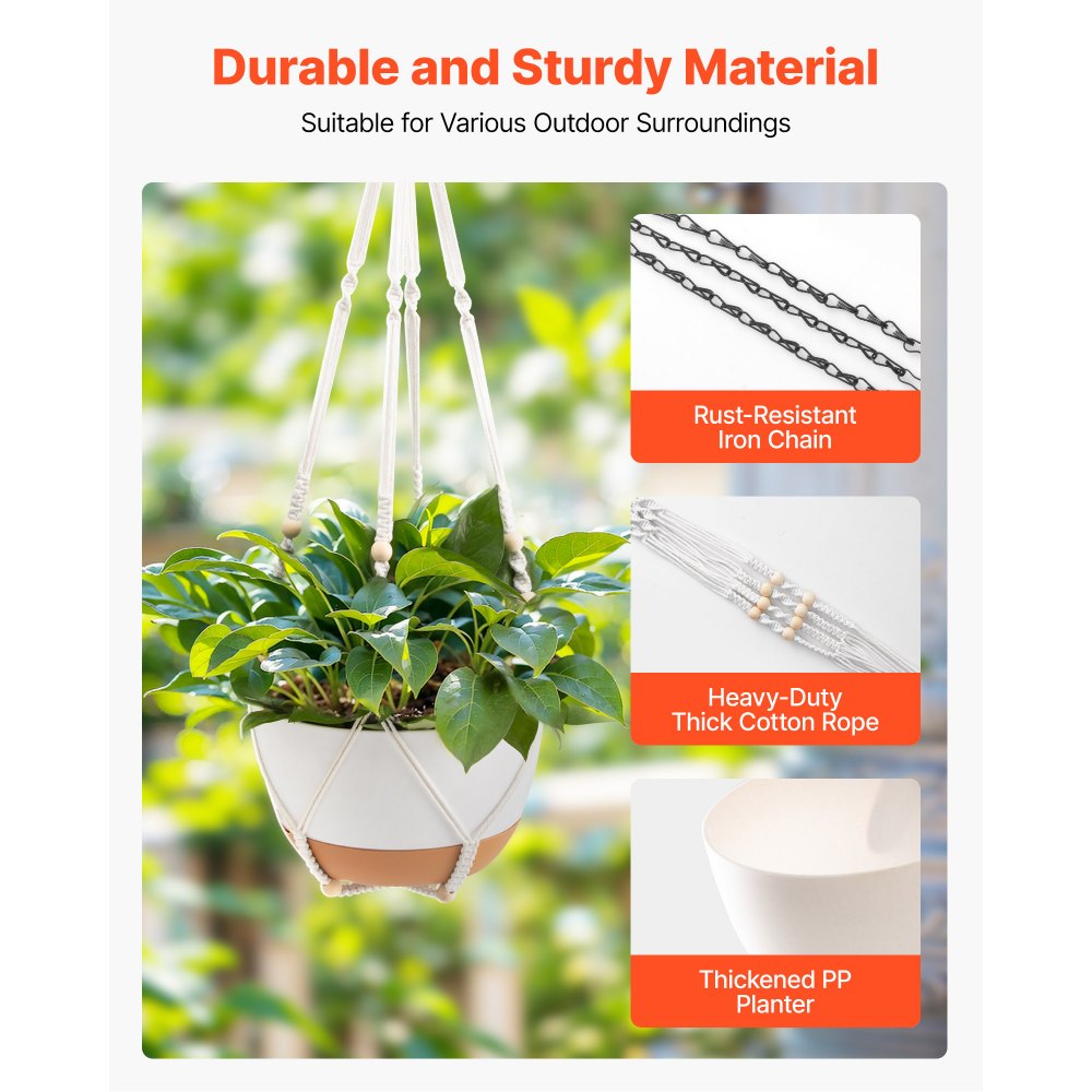 VEVOR Hanging Planters, 10 Inch Self-Watering Hanging Planter, 2 Pack Flower Pots with Drainage Hole & 2 Kinds of Plant Hangers, Plastic Basket Pots, for Garden Home Decor, Indoor & Outdoor Plants