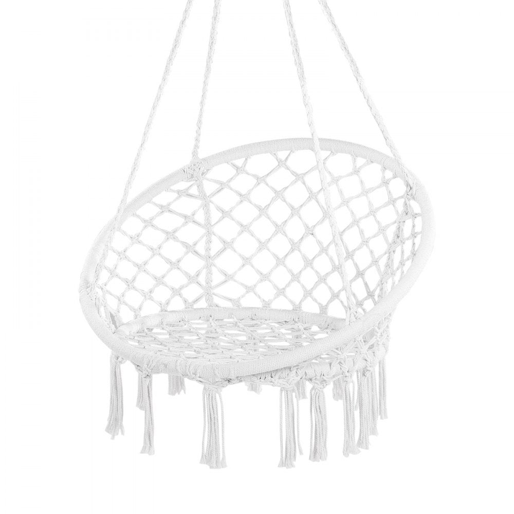 VEVOR Hanging Hammock Swing Chair, 330 Lbs Capacity, Macramé Hanging Chair with Mounting Hardware, Cotton Rope Swing Chair for Bedroom, Balcony, Patio, Garden, White