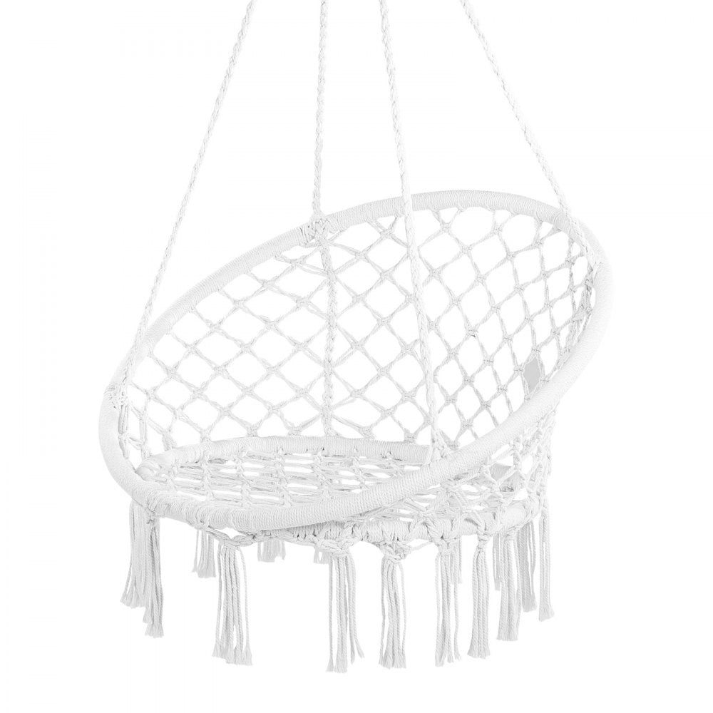 VEVOR Hanging Hammock Swing Chair, 330 Lbs Capacity, Macramé Hanging Chair with Mounting Hardware, Cotton Rope Swing Chair for Bedroom, Balcony, Patio, Garden, White