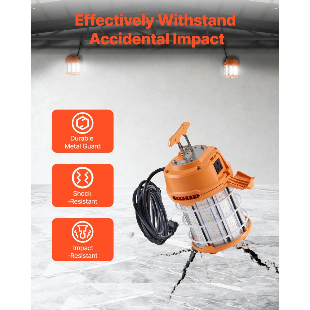 VEVOR LED Temporary Work Light, 100W, 14400 lm, 5000K Durable & Water-Resistant, Linkable up to 8 Units, Ceiling or Stand Job Site Illumination for Construction Sites, Workshops, Indoor & Outdoor Use