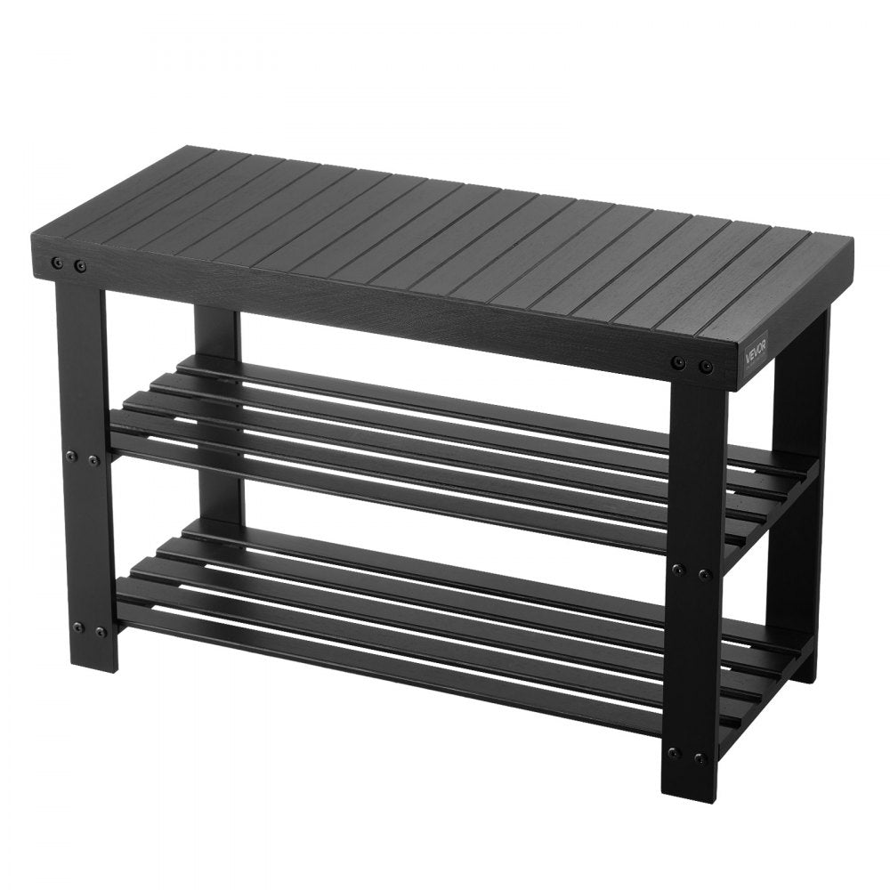VEVOR Shoe Rack Bench, 3-Tier Bamboo Entryway Bench, Shoe Storage Organizer Holds Up to 286 lbs, 27.6 x 11.3 x 17.8 Inches, for Front Door, Hallway, Living Room, Bedroom, Black