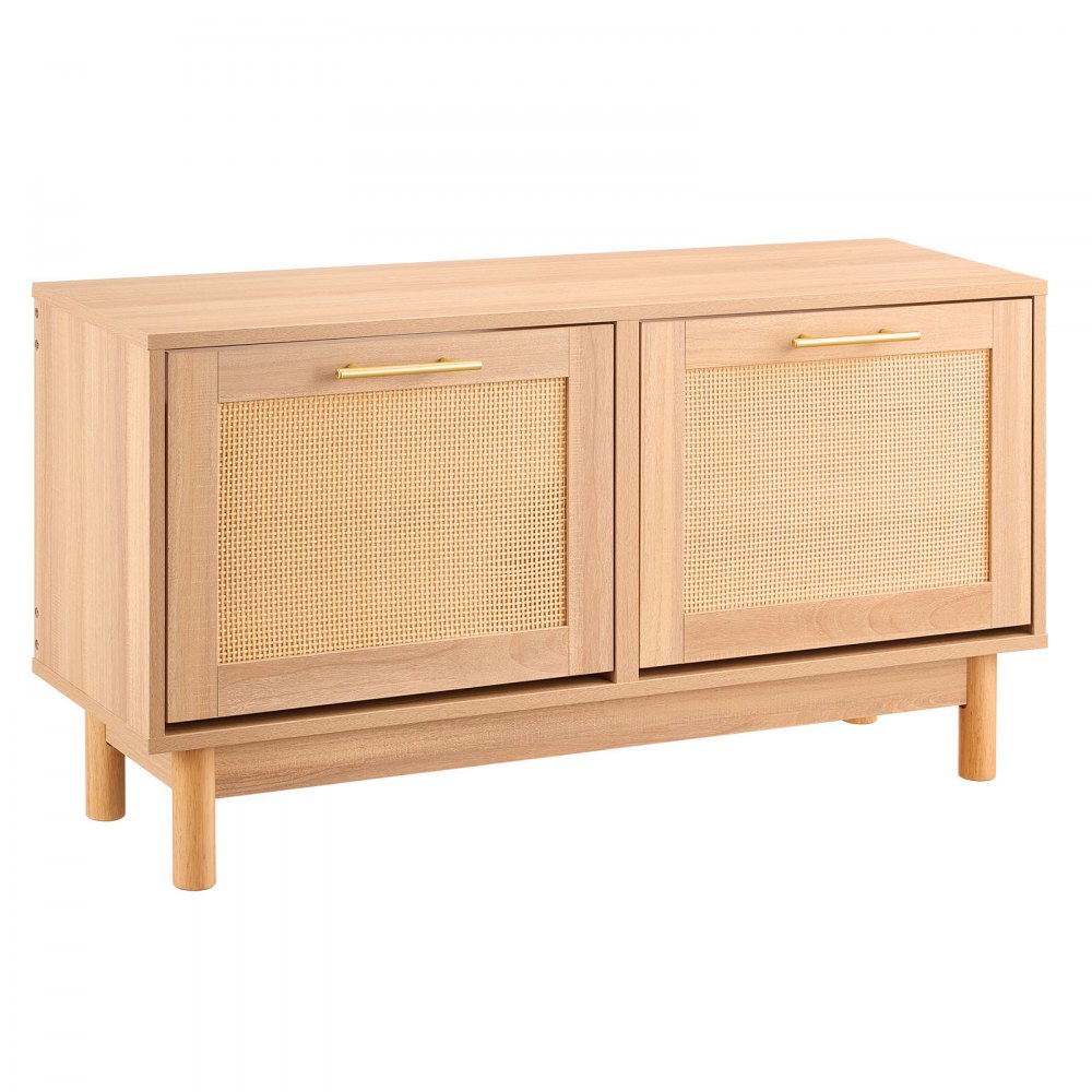 VEVOR Entryway Shoe Bench, 39.4 x 11.8 x 20.9 Inch Rattan-Like Shoes Bench with 2 Flip Drawers, 300lbs Shoe Storage Rack with 4 Compartments and 2 Rattan Doors, for Hallway, Living Room, Bedroom
