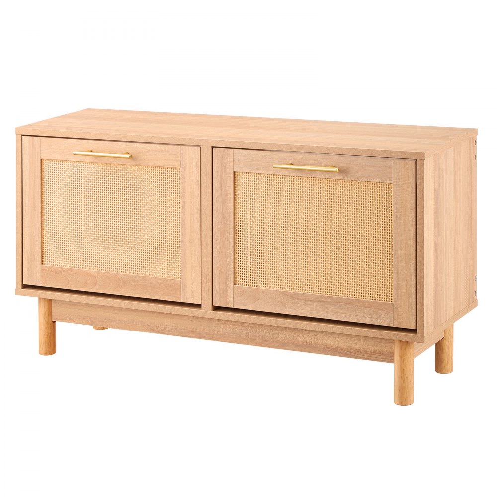 VEVOR Entryway Shoe Bench, 39.4 x 11.8 x 20.9 Inch Rattan-Like Shoes Bench with 2 Flip Drawers, 300lbs Shoe Storage Rack with 4 Compartments and 2 Rattan Doors, for Hallway, Living Room, Bedroom