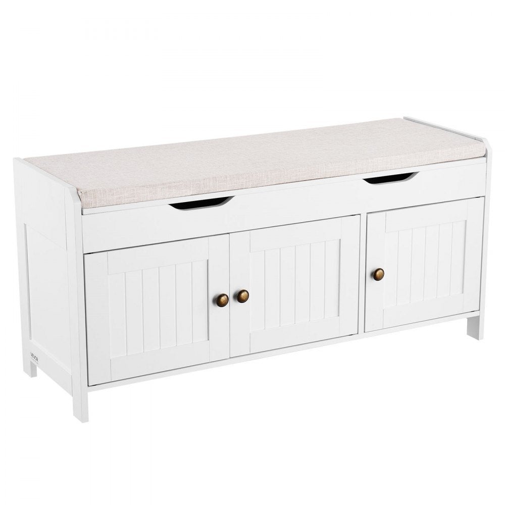 VEVOR Shoe Bench, 41.3 x 13.8 x 19.8 Inch Entryway Bench with Lift Top Storage and Seat Cushion, 250lbs Shoe Rack with 3 Cabinets and Height Adjustable Shelf, for Bedroom, Hallway, White + Black