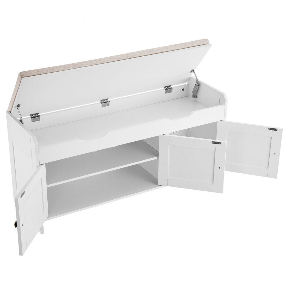VEVOR Shoe Bench, 41.3 x 13.8 x 19.8 Inch Entryway Bench with Lift Top Storage and Seat Cushion, 250lbs Shoe Rack with 3 Cabinets and Height Adjustable Shelf, for Bedroom, Hallway, White + Black