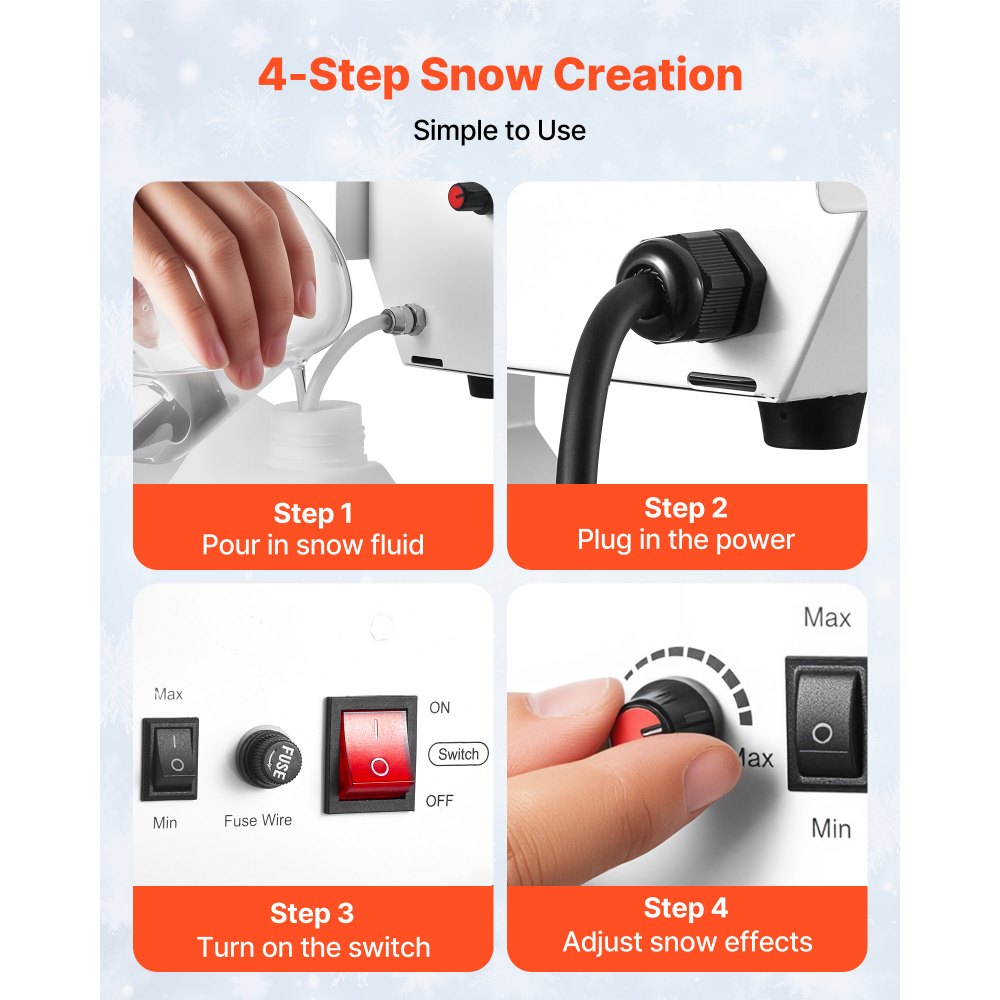 VEVOR Snow Machine, 1500W Fake Snow Maker with Adjustable Stand & Wireless Remote Control, High Output Snowflake Making Machine with 5L Tank for Christmas Party Stage Decor