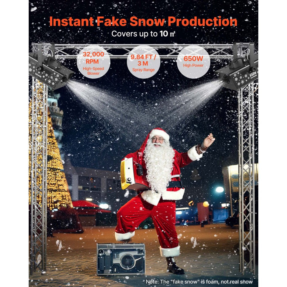 VEVOR Snow Machine, 650W Handheld/Hanging Fake Snow Maker, Snowmaking Machine with Portable Handle, Outdoor & Indoor Artificial Snowflake Maker for DJ Stage Parties Christmas Decor