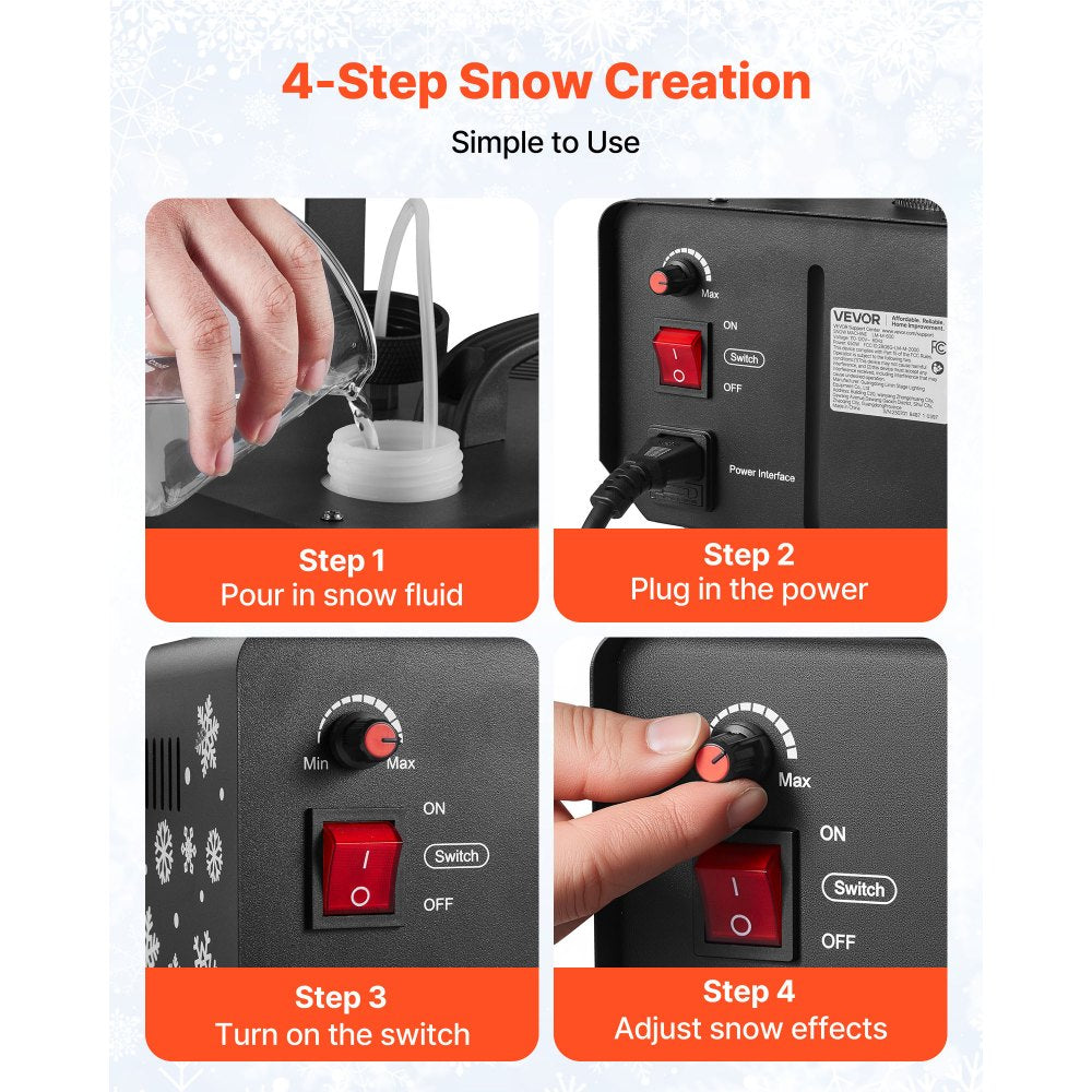 VEVOR Snow Machine, 650W Handheld/Hanging Fake Snow Maker, Snowmaking Machine with Portable Handle, Outdoor & Indoor Artificial Snowflake Maker for DJ Stage Parties Christmas Decor