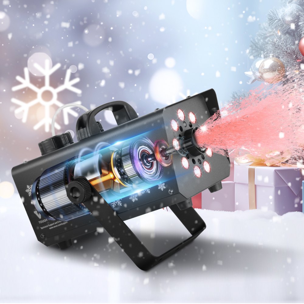 VEVOR Snow Machine, 800W Snow Making Machine with 8 LED RGB Lights and Remote Control, High Output Snowflake Maker Stage Snow Effect for Christmas, Halloween, Wedding, DJ Parties and Valentine's Day